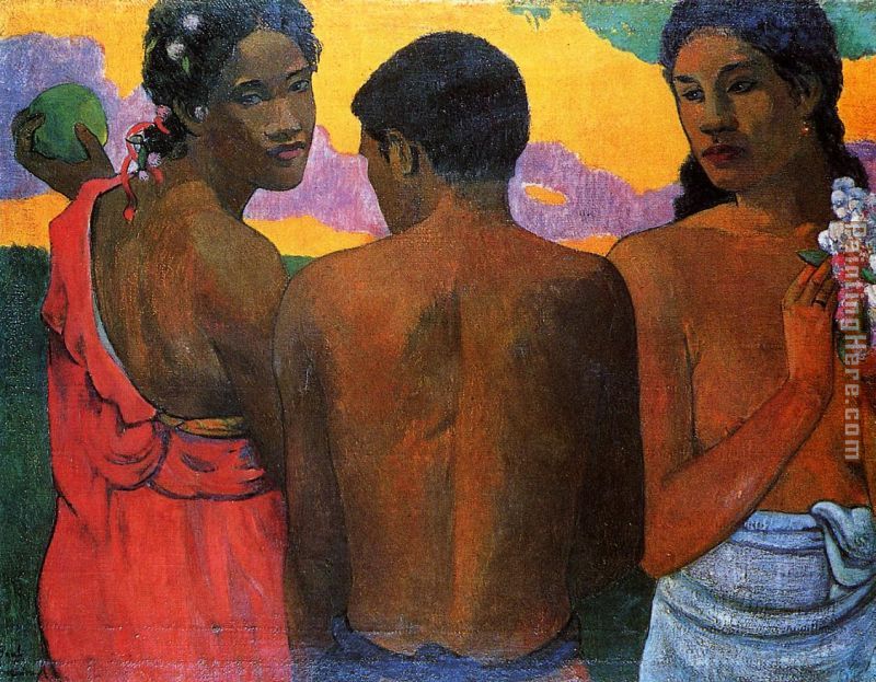 Three Tahitians painting - Paul Gauguin Three Tahitians art painting